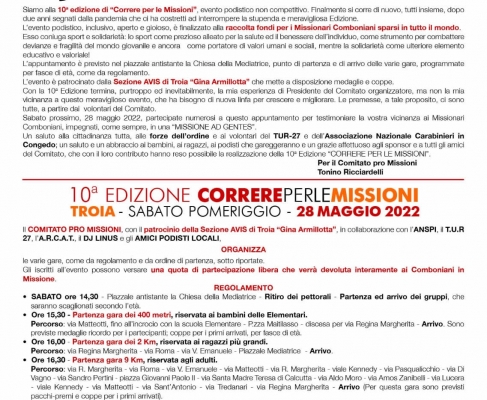 Troia - Correre per le missioni 2022